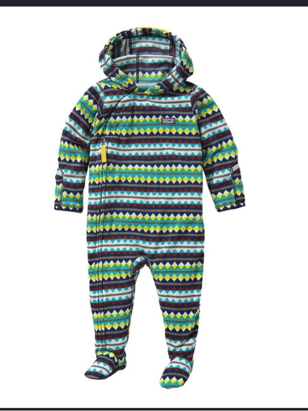 Patagonia Baby Fleece Hooded Footed Zip Coverall 0-3 Months Geometric Multi